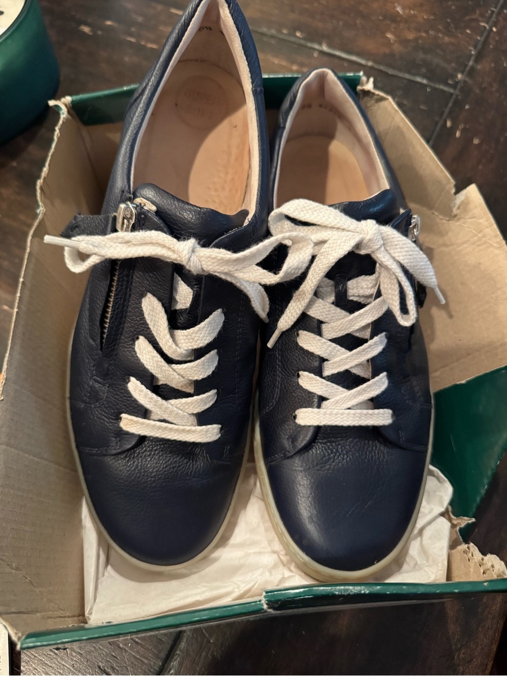 Paul Green Navy Leather Lace-Up Sneakers with White Laces